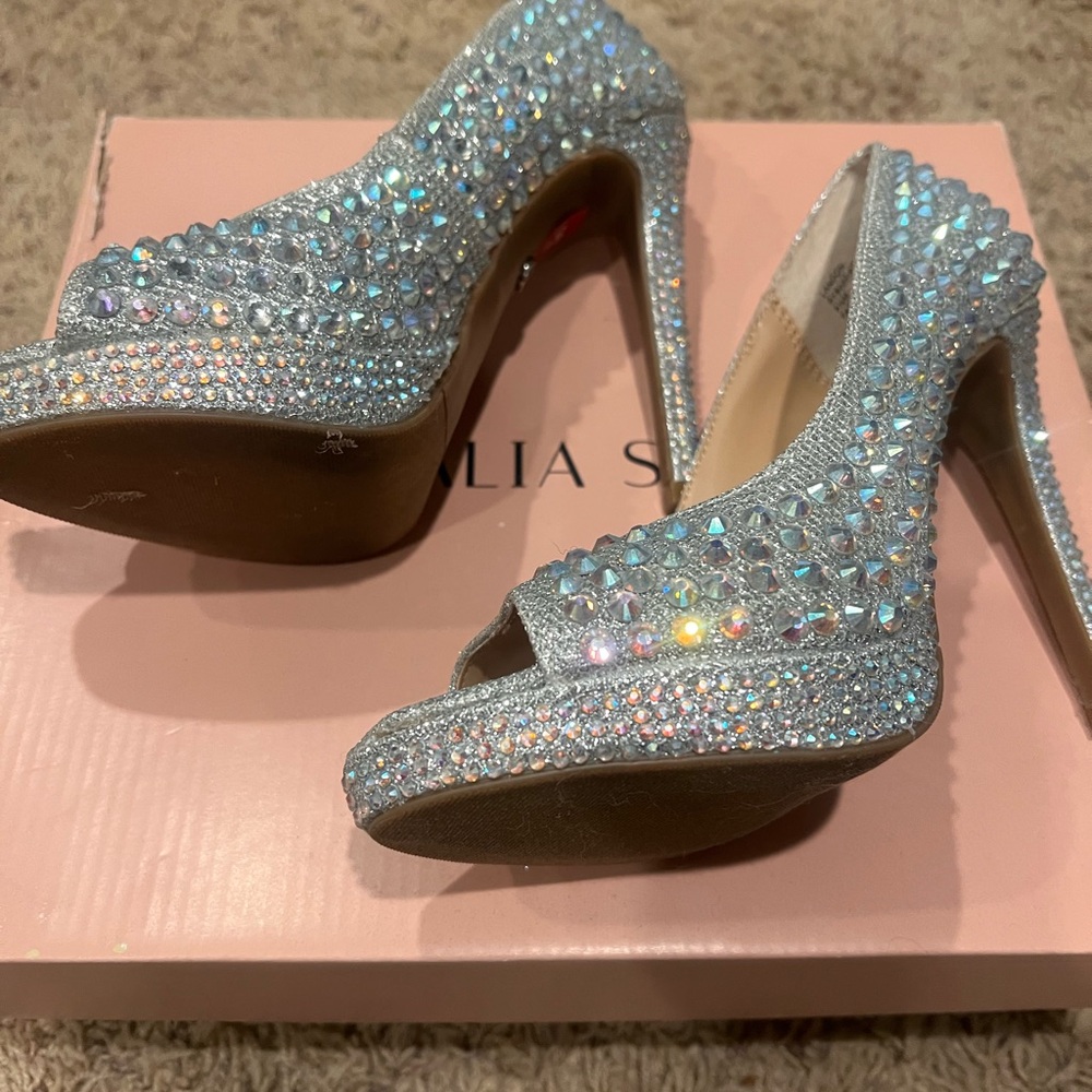 Thalia Sodi Silver Crystal Platform Heels